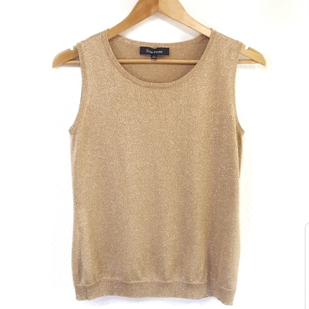 Evan Picone Gold Metallic Sleeveless Shell Top
